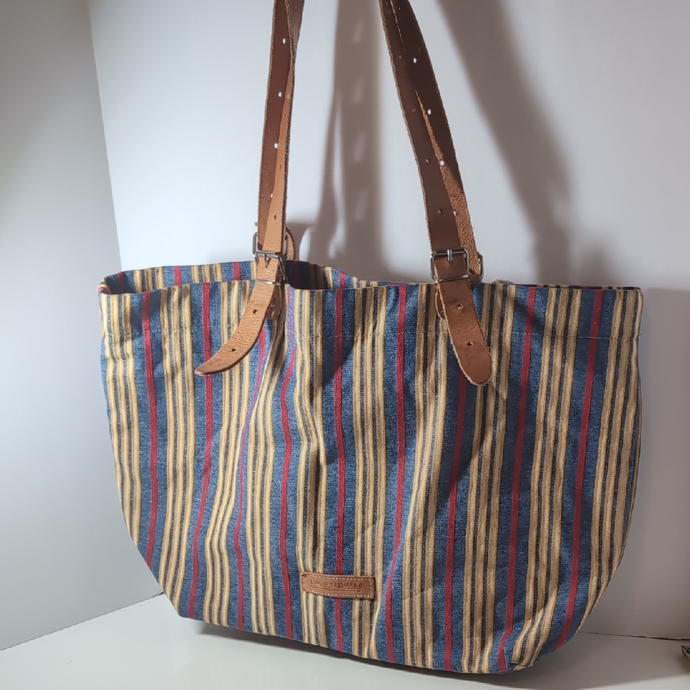 Dooney & Bourke Vintage Striped Tote Bag/Bucket Bag with Brown Leather Straps
